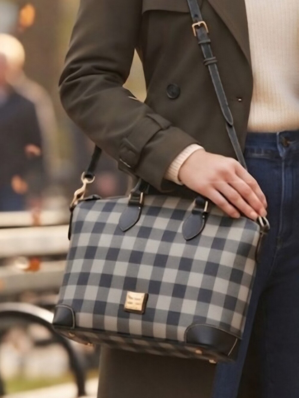 Dooney & Bourke Tucker Buffalo Plaid Darcy Satchel Black Charcoal Gray Tote